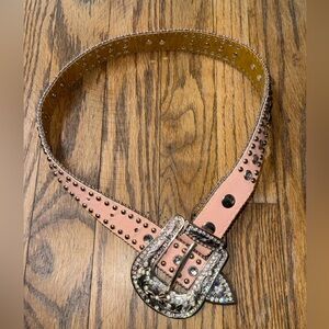Embellished Pink Leather Belt